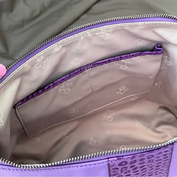 Judith Ripka Purple Leather CROCO Embossed Pewter Wrap Pocket Hobo Shoulder Bag - Picture 14 of 16